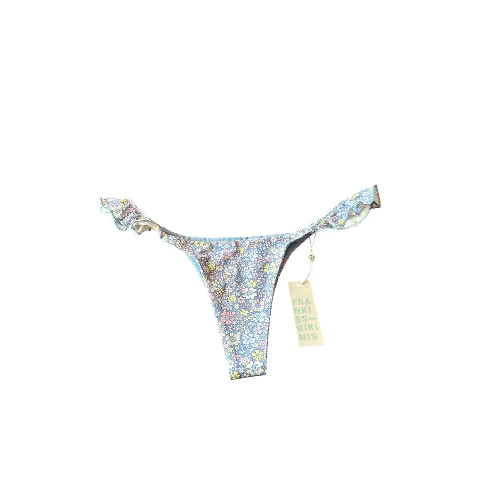 NWT Frankies Bikinis Springtime Floral Ruffle Bikini Bottom Blue XL‎ 11170NS